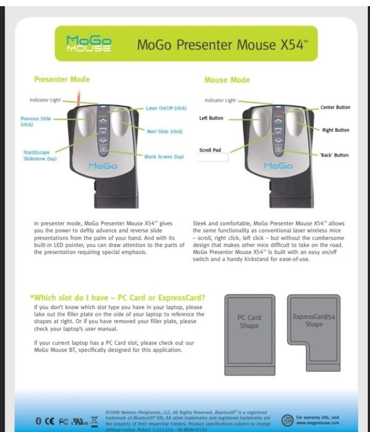 MoGo Presenter Mouse X54 – Wireless Presenter + Mouse – New Old Stock