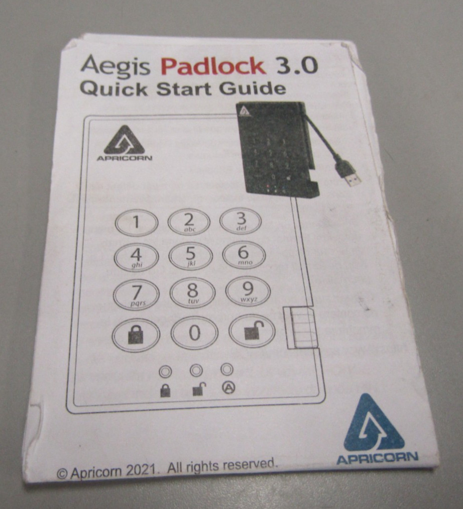 Apricorn Aegis Padlock 3 256-bit AES XTS Encryption 1TB A25-3PL256-1000