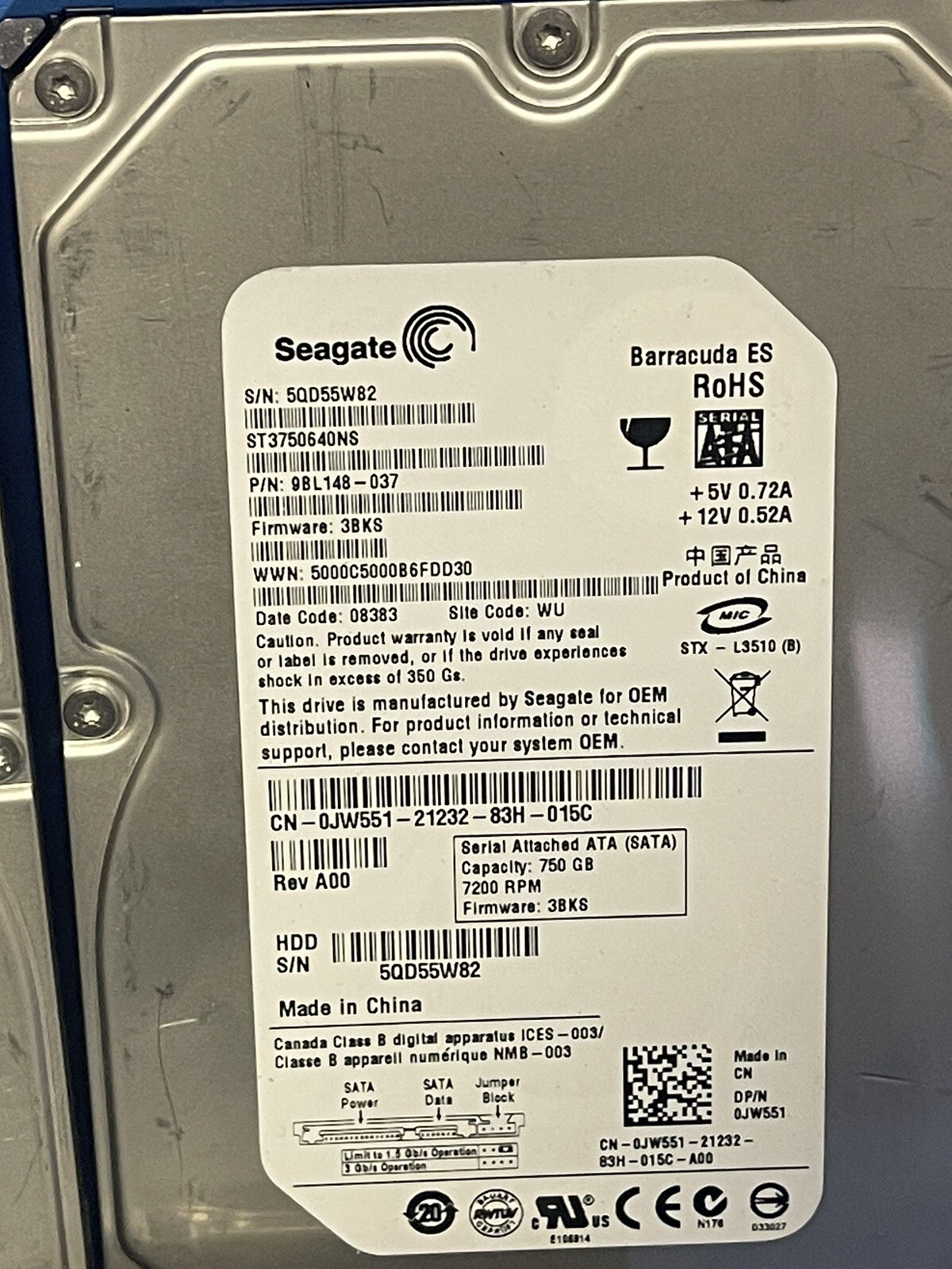 “LOT OF 3″ Seagate ST3750640NS Barracuda ES 750GB 3.5” SATA II Hard Drive