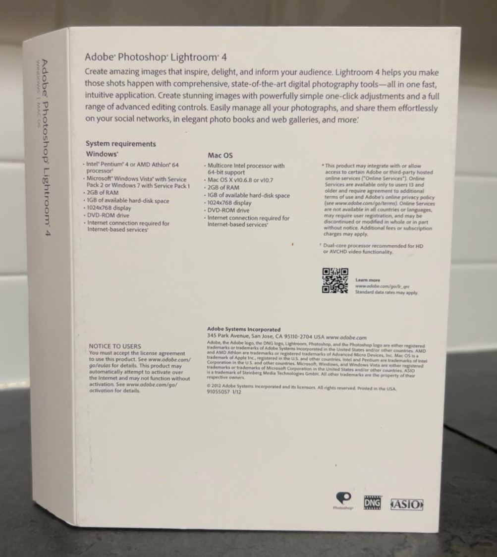 Photoshop Lightroom 4 Full Retail Edition still in the sealed package!