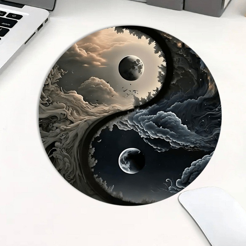 Round Yin Yang Moon Mouse Pad Non-Slip Gaming Desk Mat Office Home Decor Gift