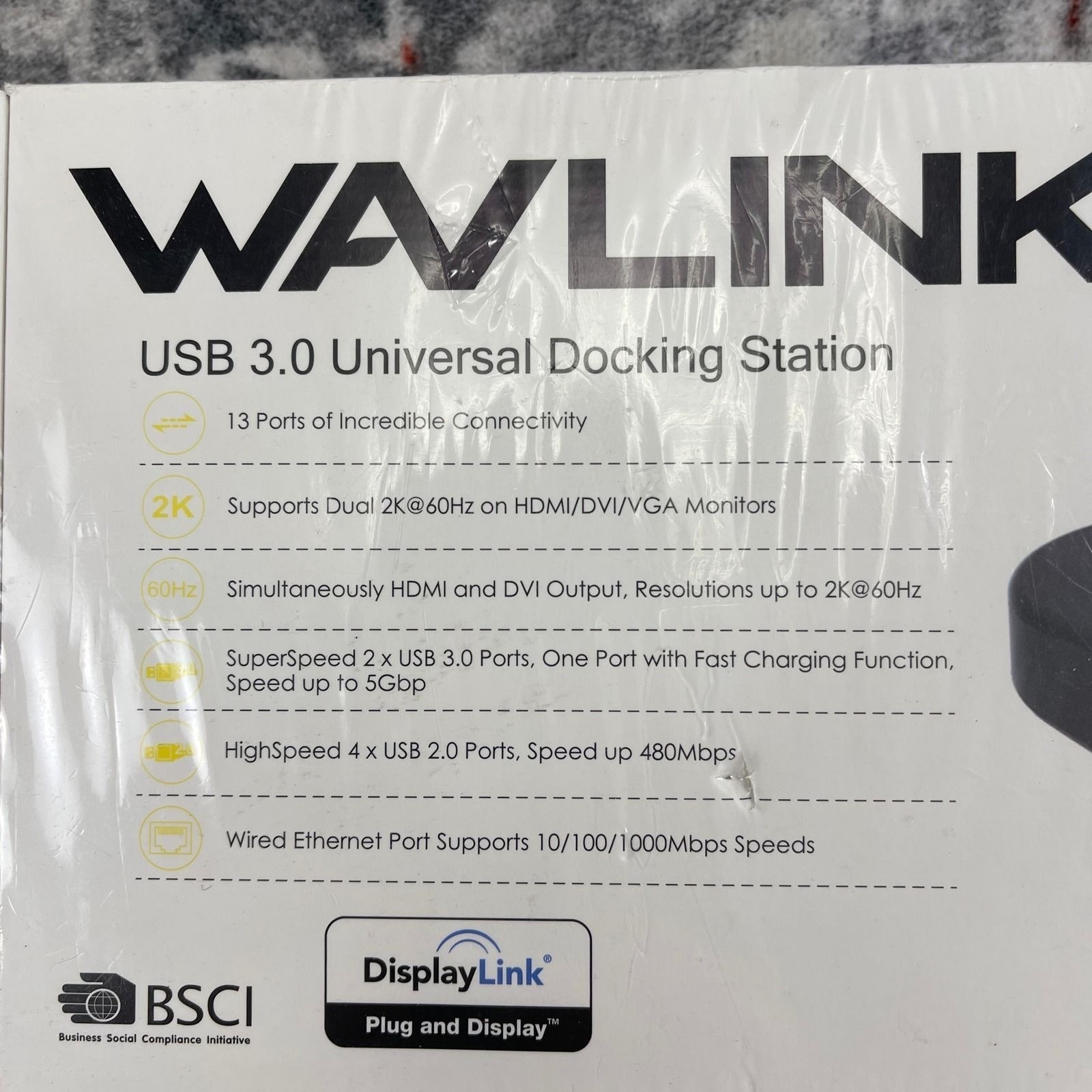 Wavlink USB 3.0 Universal Docking Station Dual 2K HDMI DVI VGA 13-Port Sealed Nw