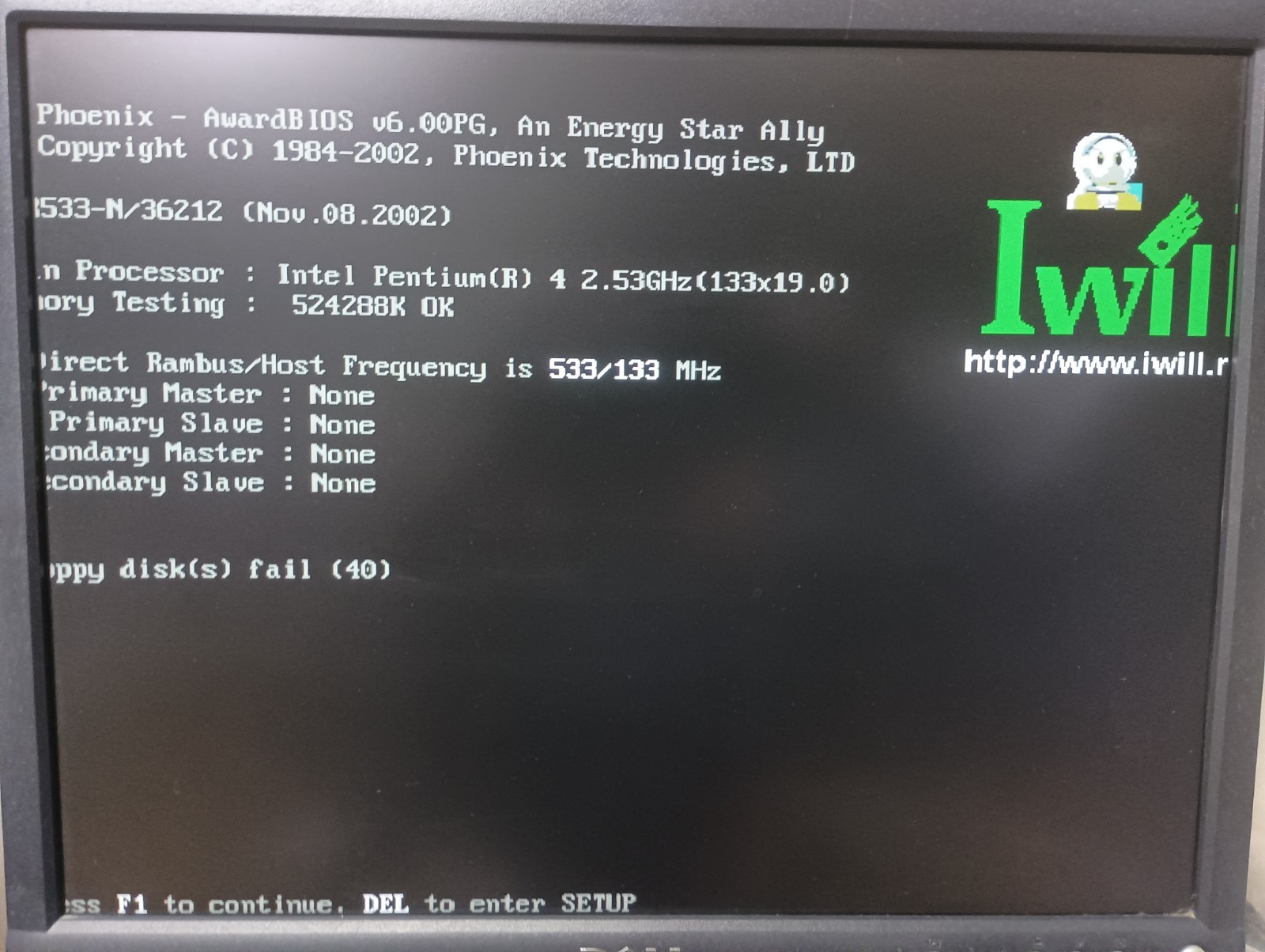 Iwill Motherboard P4R533-N mPGA478B, Pentium 4 2.53 GHz, 512 MB RIMM, Cooler
