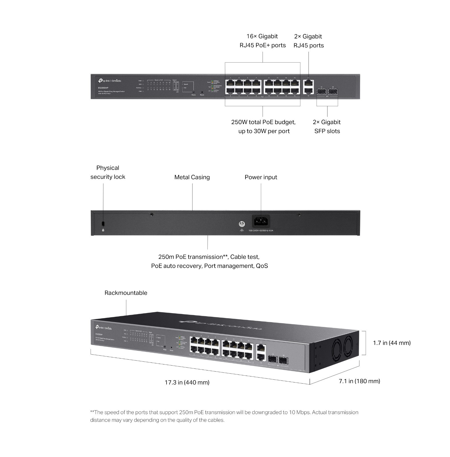 TP-Link ES220GMP | Omada 20-Port Gigabit Easy Managed Switch | 16-Port PoE+