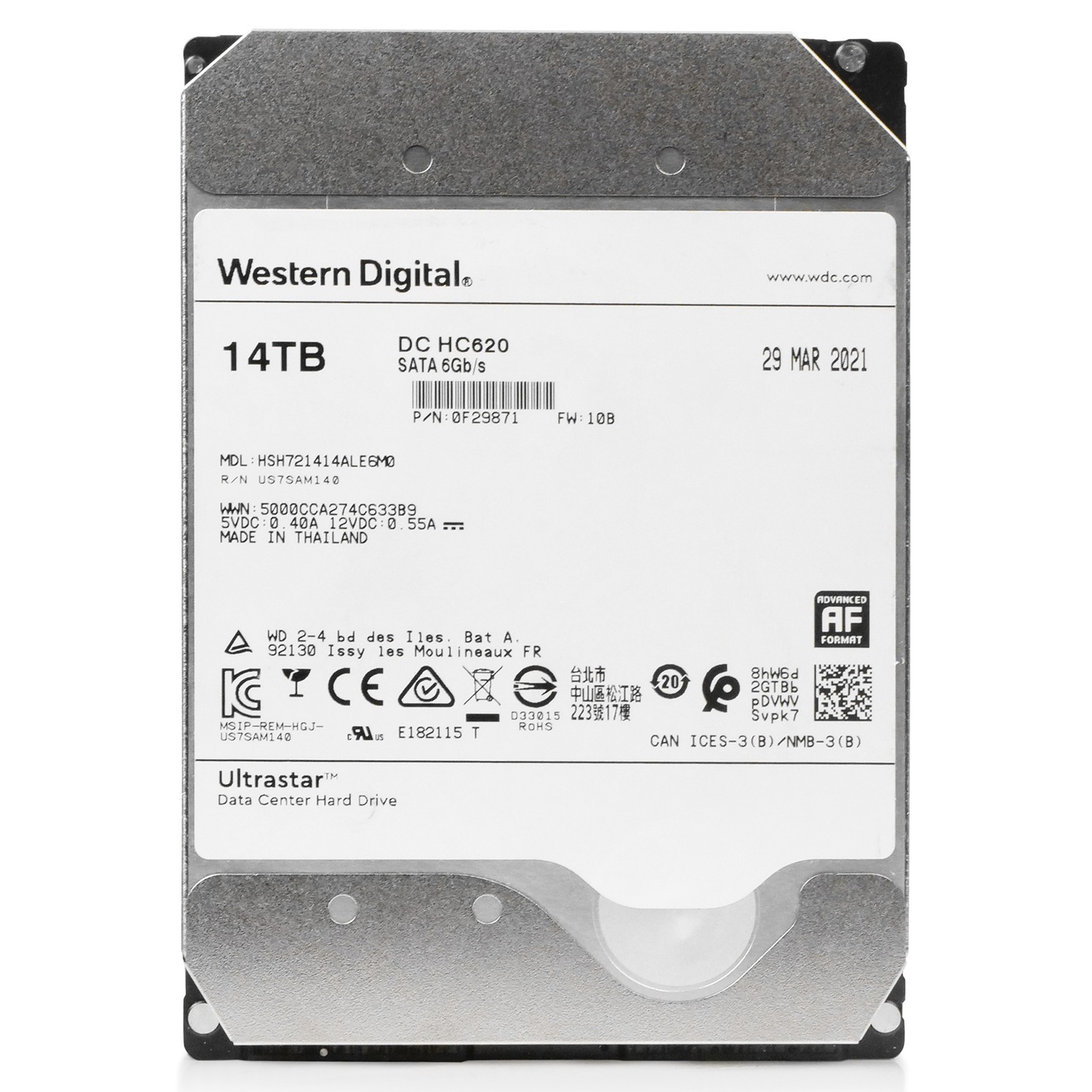 WD HC620 14TB HSH721414ALE6M0 0F29871 7.2K RPM SATA 6Gb/s 512e HM-SMR 3.5″ HDD