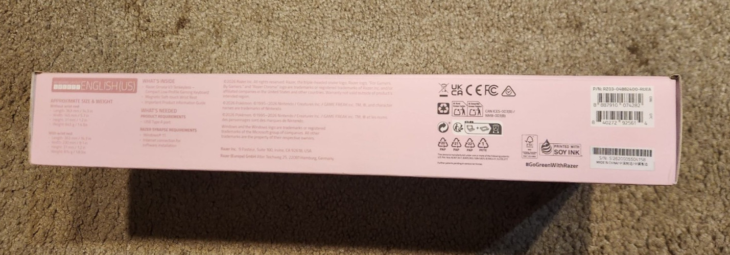 NEW IN BOX Pokemon x Razer Ornata V3 X Tenkeyless Pikachu & Eevee Edition Pink