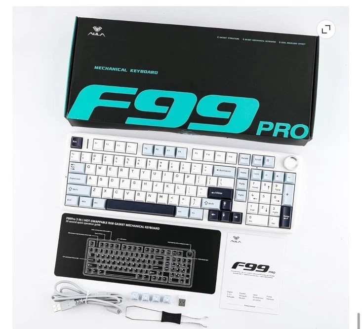 AULA F99 PRO Wireless Mechanical Gaming Keyboard Black/Grey/White NEW SHIPS NOW