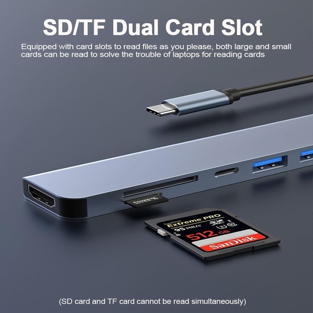 7-in-1 USB-C Hub Multiport Adapter for MacBook Pro/Air iPad Laptop
