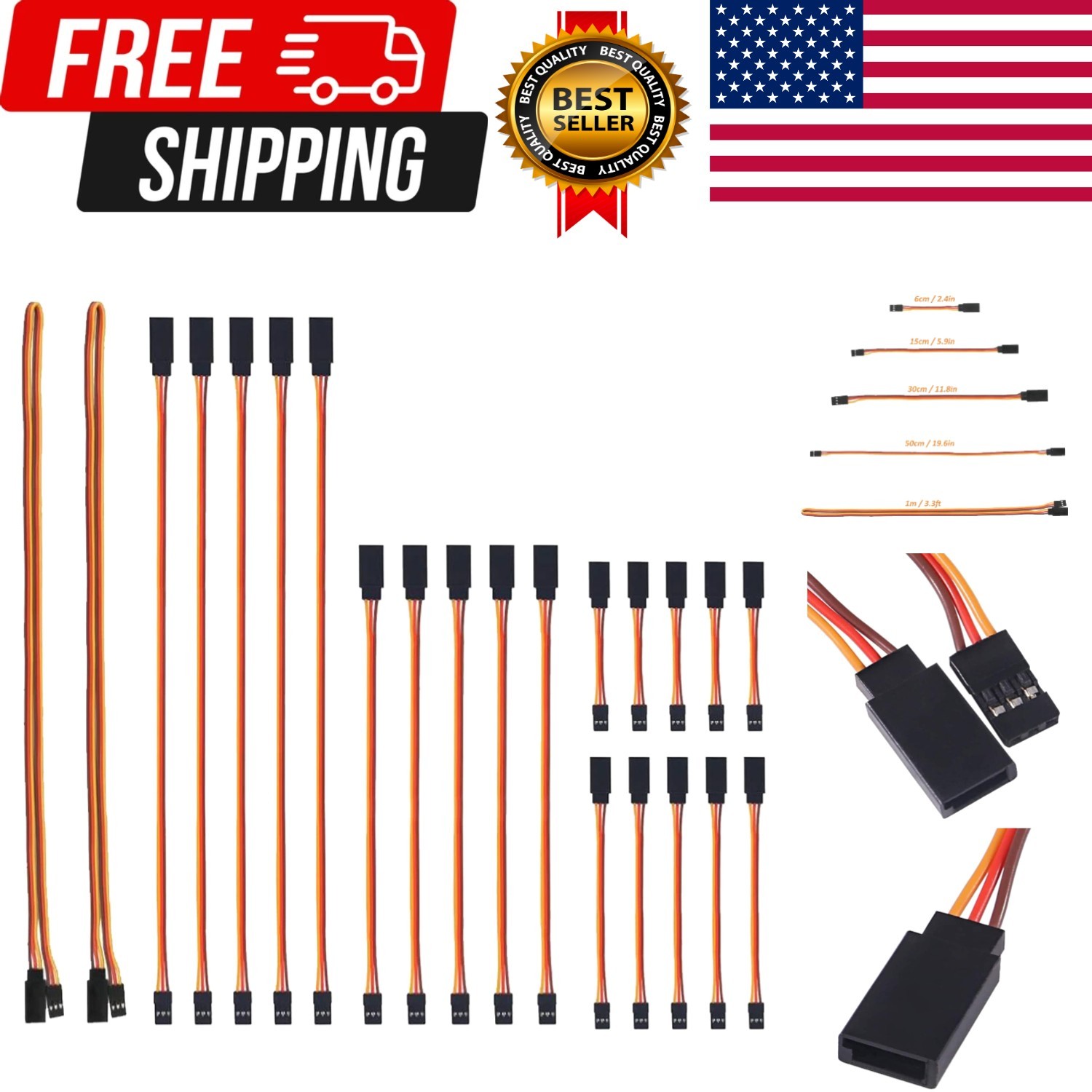 22Pcs 3Pin Servo Extension Cable Cord Male to Female Wire Connectors 5 Types for