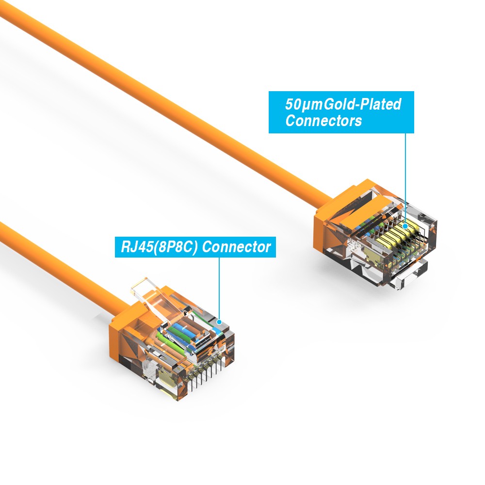 15 Pack of 6Ft CAT6A UTP Super-Slim Ethernet Network Cable 32AWG Orange