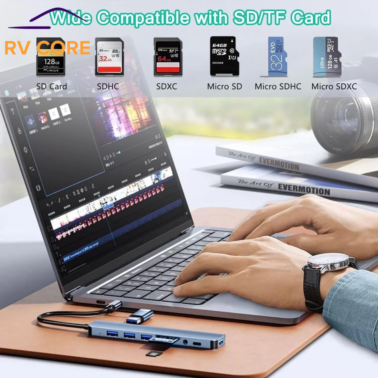 USB 3.0 Type-C Hub – 5-Port Multi-Splitter with TF/SD Card Reader & OTG for Andr