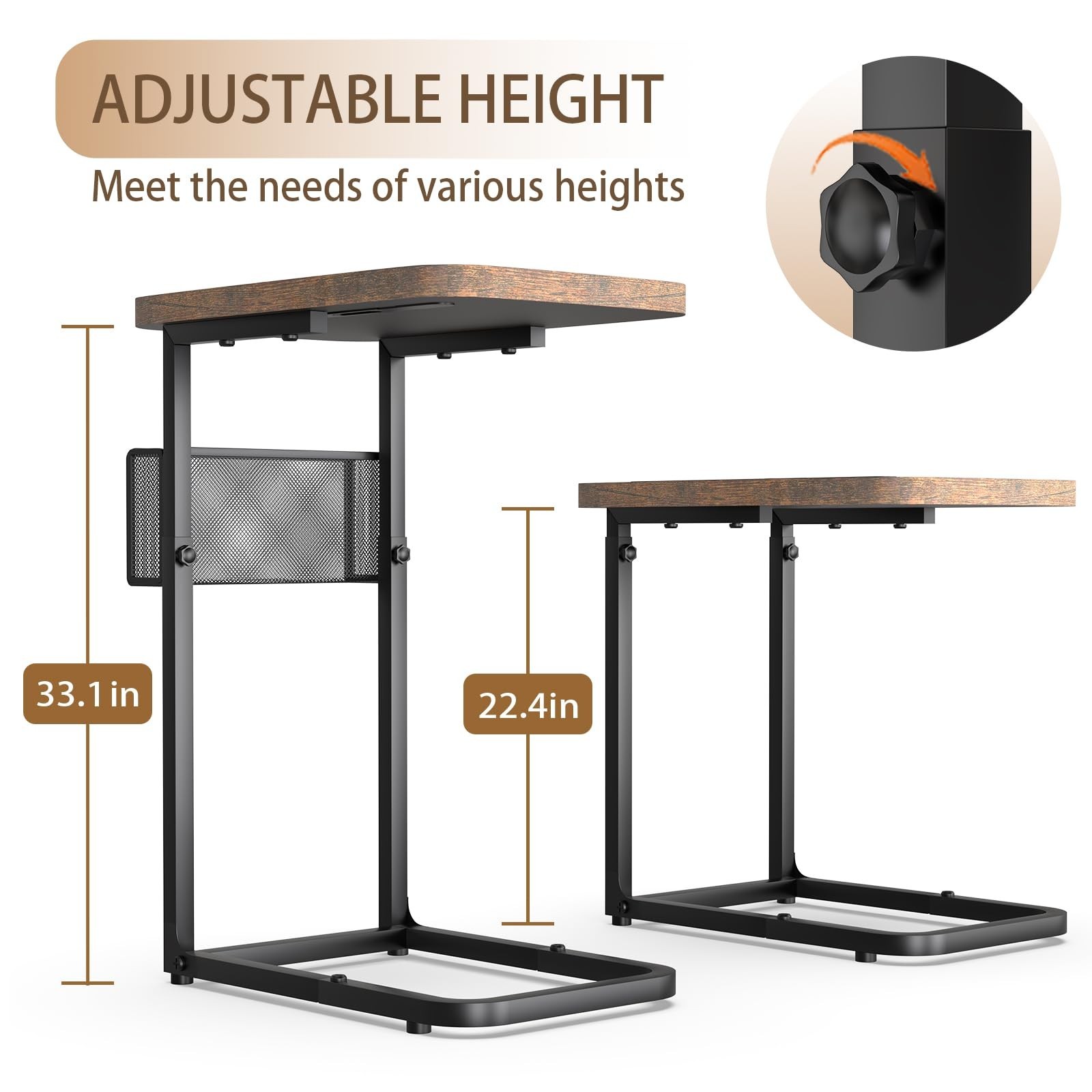 High-Grade Stability TV Tray Table with Large Tabletop, Adjustable Couch Tabl…