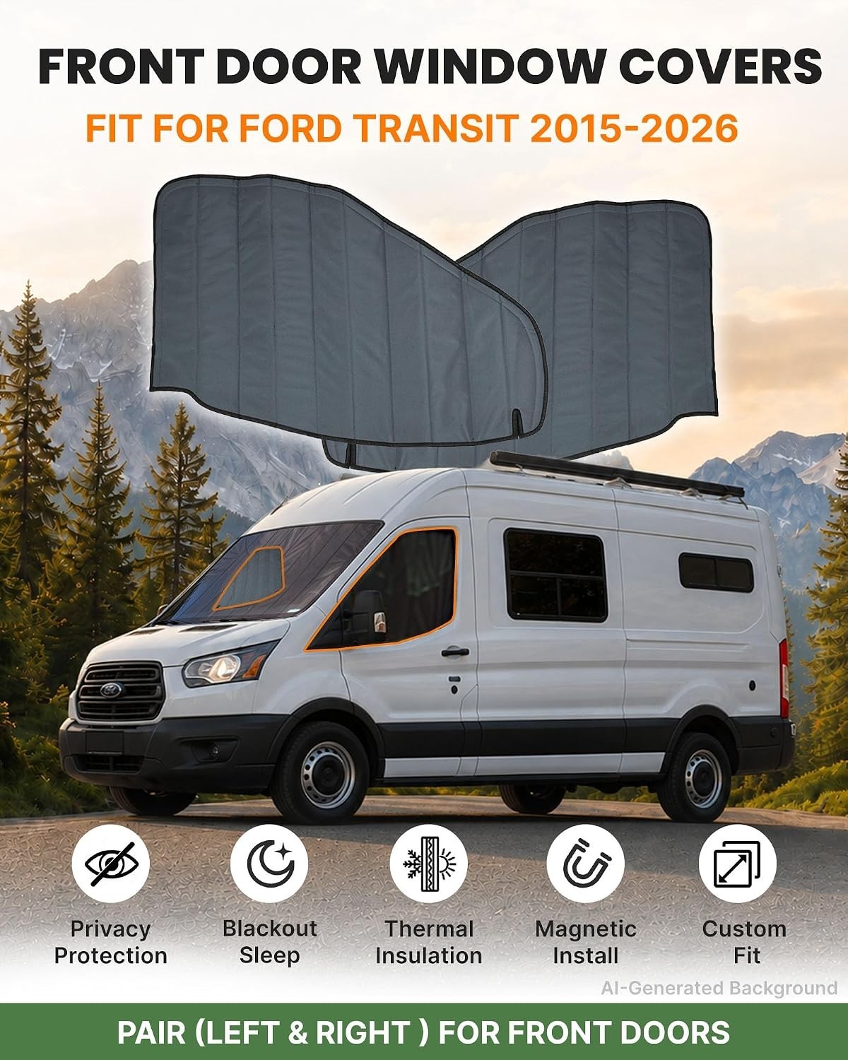 Magnetic Van Window Covers Fit for Ford Transit 150 250 350 High/Medium Roof 20