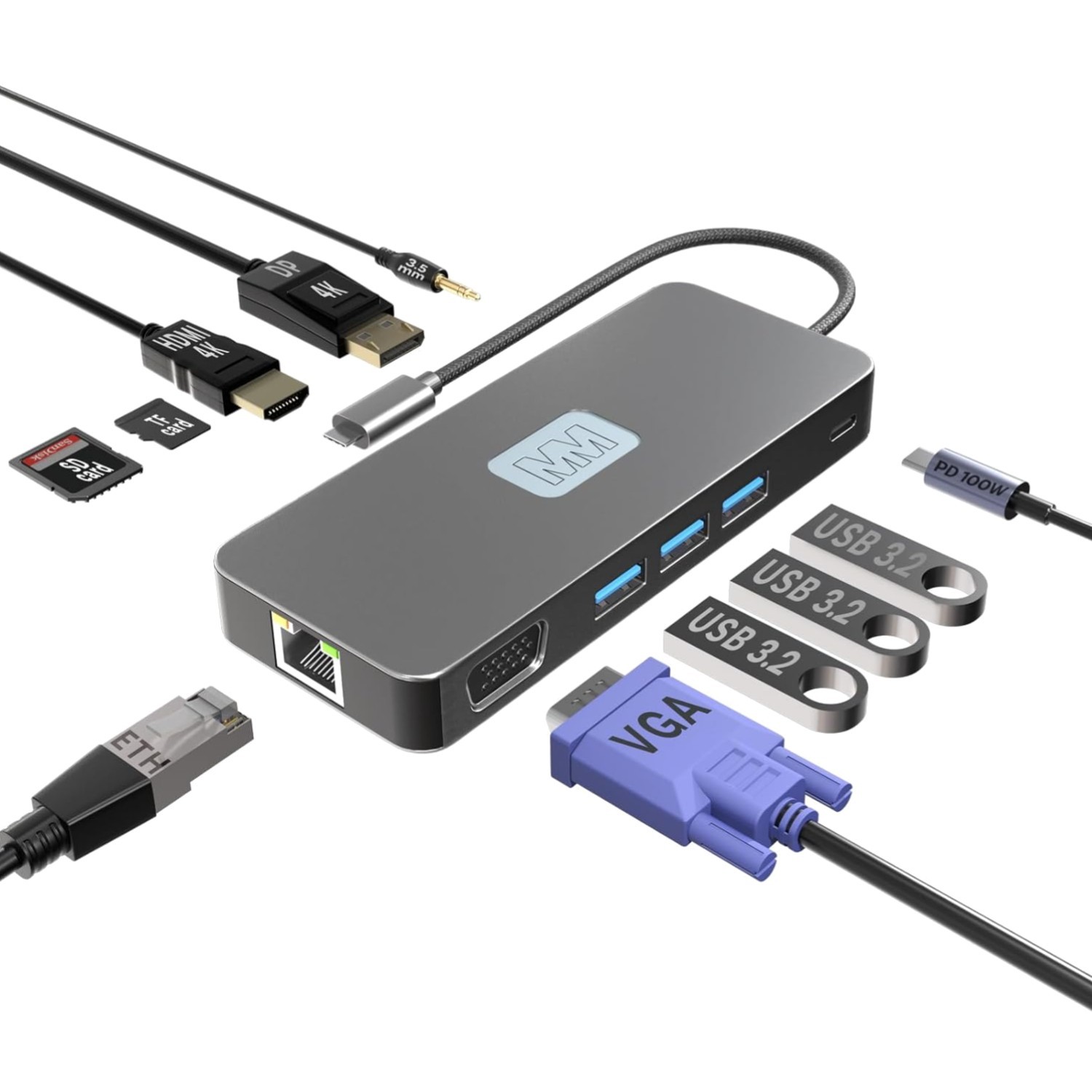 USB-C Hub 11-in-1 with 3x USB 3.2, HDMI 4K@60Hz, Ethernet, VGA