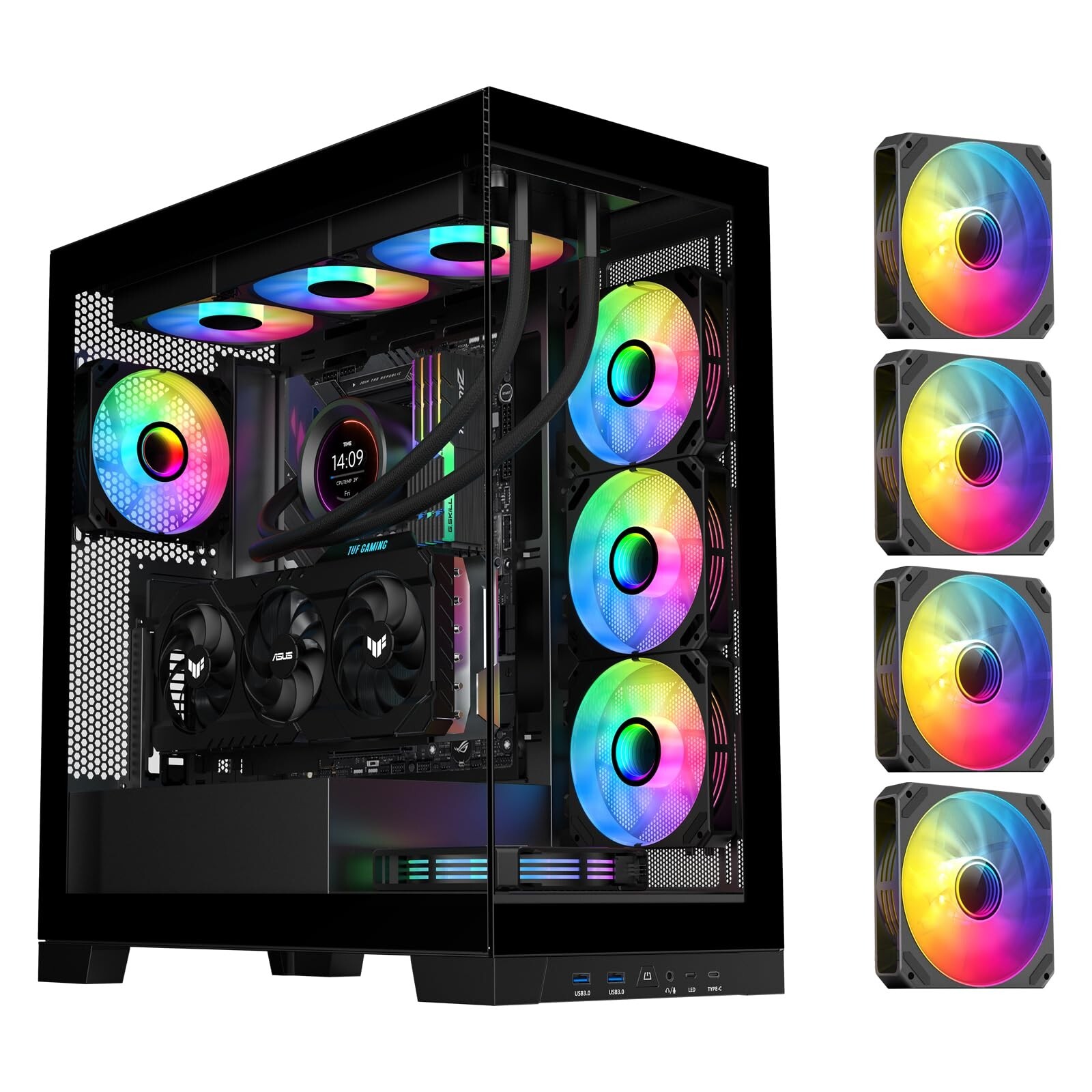 SAMA NEVIEW 4503 Black Full Tower PC Case, Dual Tempered Glass Panels, 4X12CM…