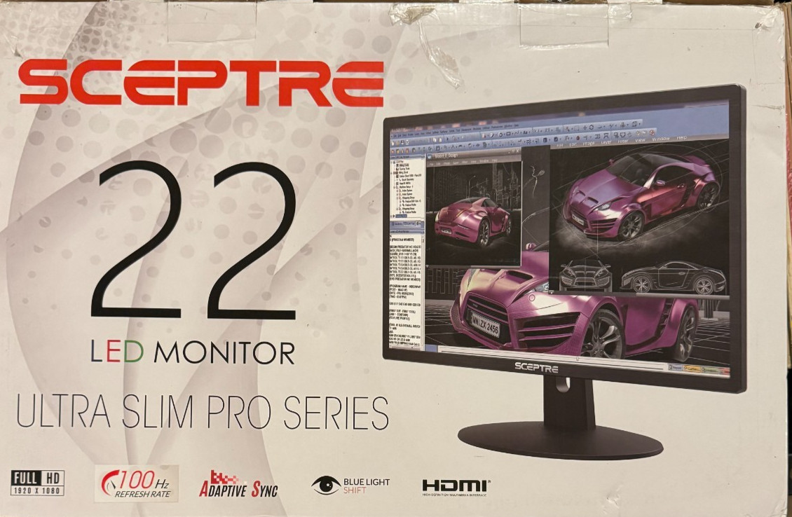 SCEPTRE LED 22″ ULTRA SLIM PRO SERIES 100HZ LED MONITOR – NEW / OPEN BOX