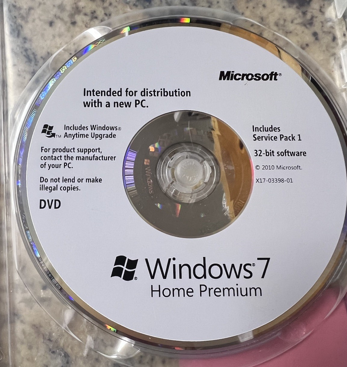 Microsoft Windows 7 Home Premium SP1 32-bit Software OEM DVD w Product Key.