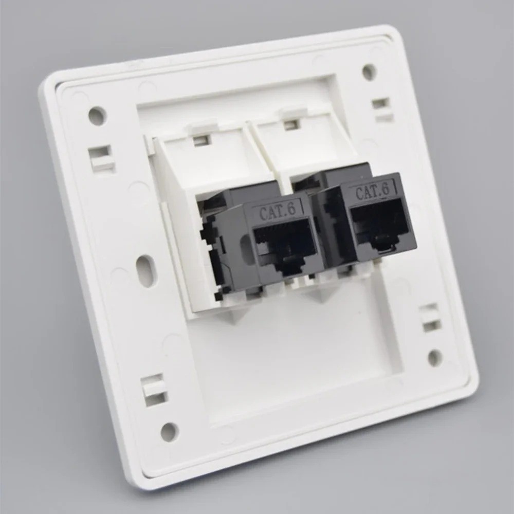 86x86mm Female to Female CAT6 Gigabit Dual-Pass Network Wall Plug, RJ45 LAN Face