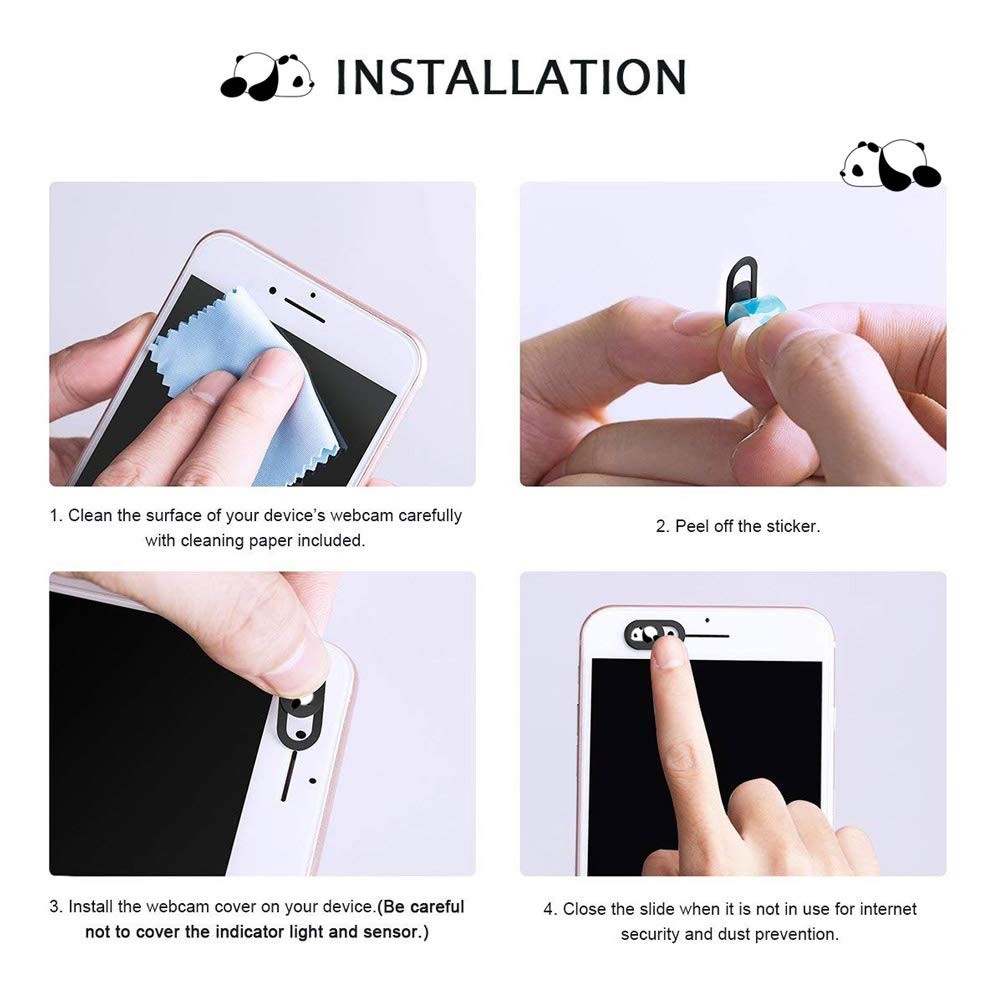Webcam Cover Slide Cute Pattern Web Camera 0.7mm Panda, Panda