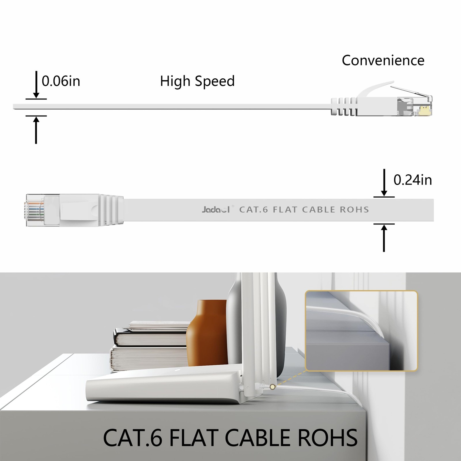 Jadaol Cat 6 Ethernet Cable 30 ft with Clips, 10Gbps 30ft, White