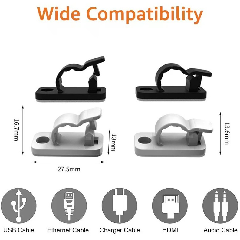 20PCS Self Adhesive Cable Clips Wire Organizer Desk Cord Manager NEW