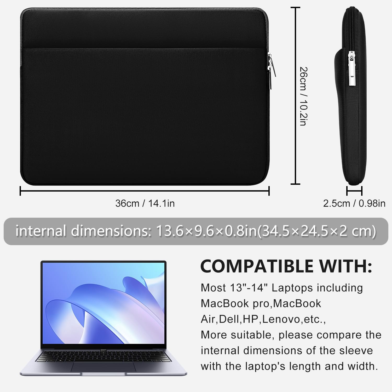 HEDUGO Laptop Sleeve Case Compatible with 13 to 14 inches 13-14 inches, Black