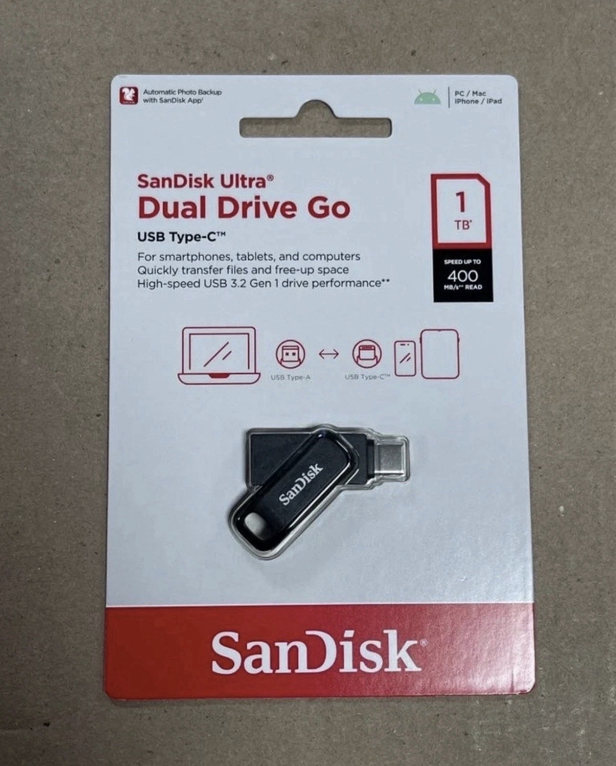 SANDISK ULTRA DUAL DRIVE GO 1TB USB TYPE-C FLASH DRIVE (SDDDC3-1T00-A46) NEW.
