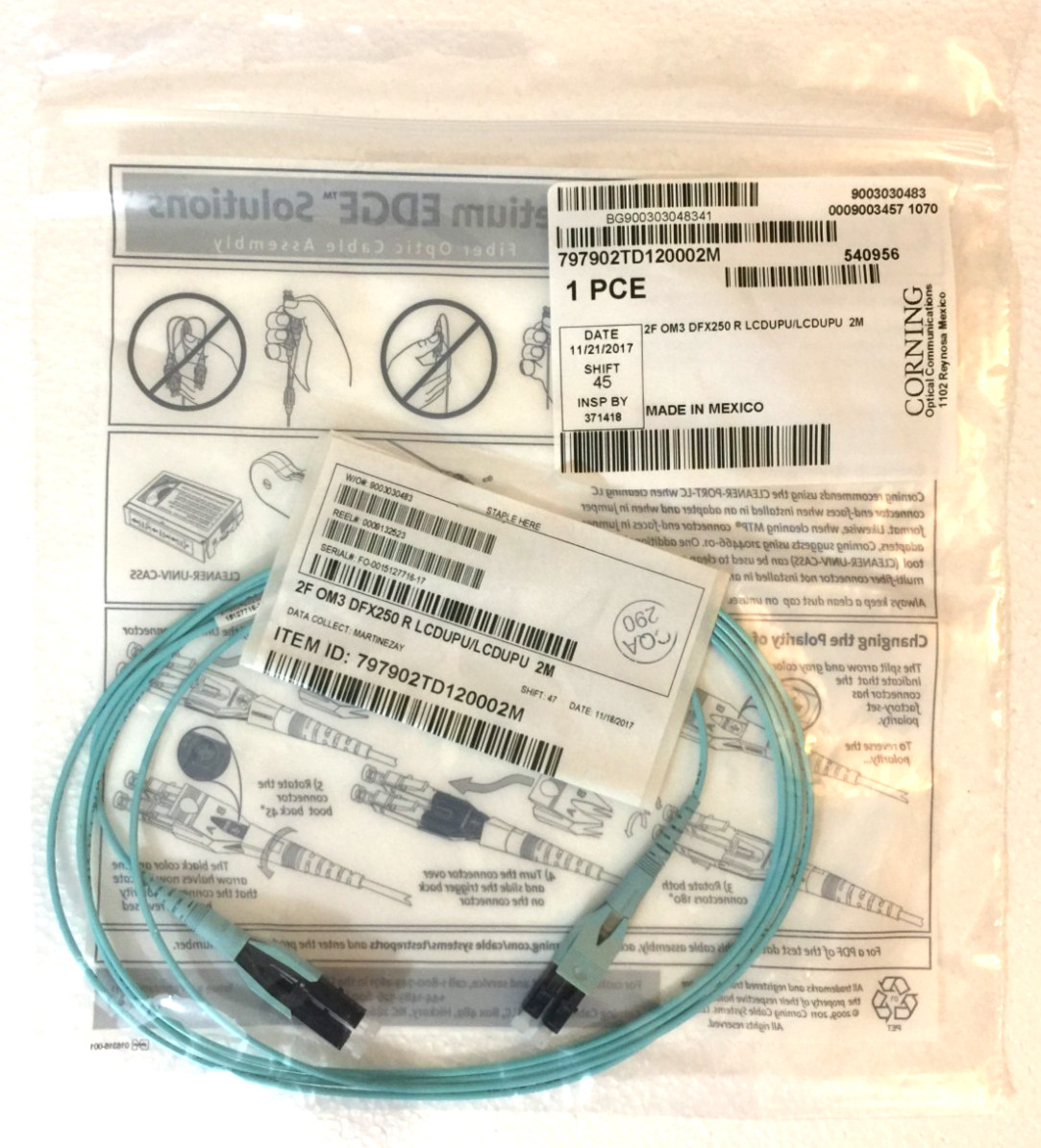 NEW CORNING 2M 6ft LC-LC MM 10Gb OM3 Aqua Fiber Cable for 10G SFP Fast Shipping!