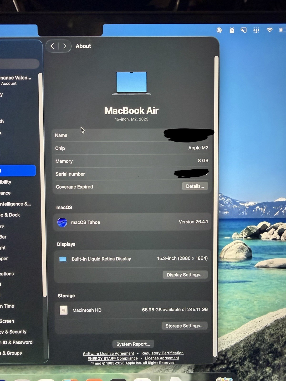 Apple MacBook Air 15-inch M2 8GB RAM 245GB SSD Black Liquid Retina macOS Tahoe