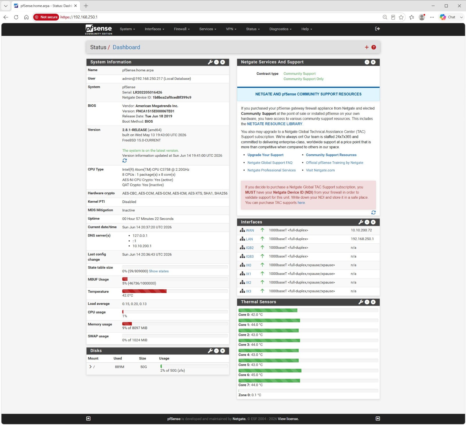 OPNsense pfSense 8-Core Atom C3758 2.2GHz 8GB DDR4 64GB SSD 8x NIC QAT AES VPN