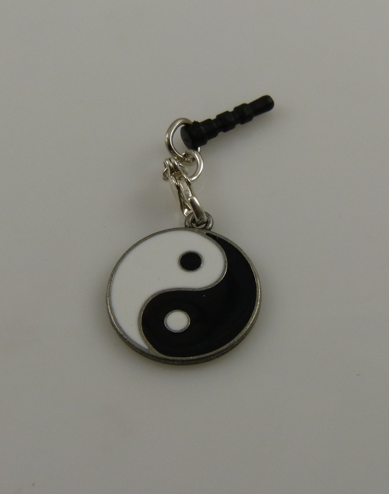 Ying Yang black white silvtone charm cell phone or charm ear cap dust plug