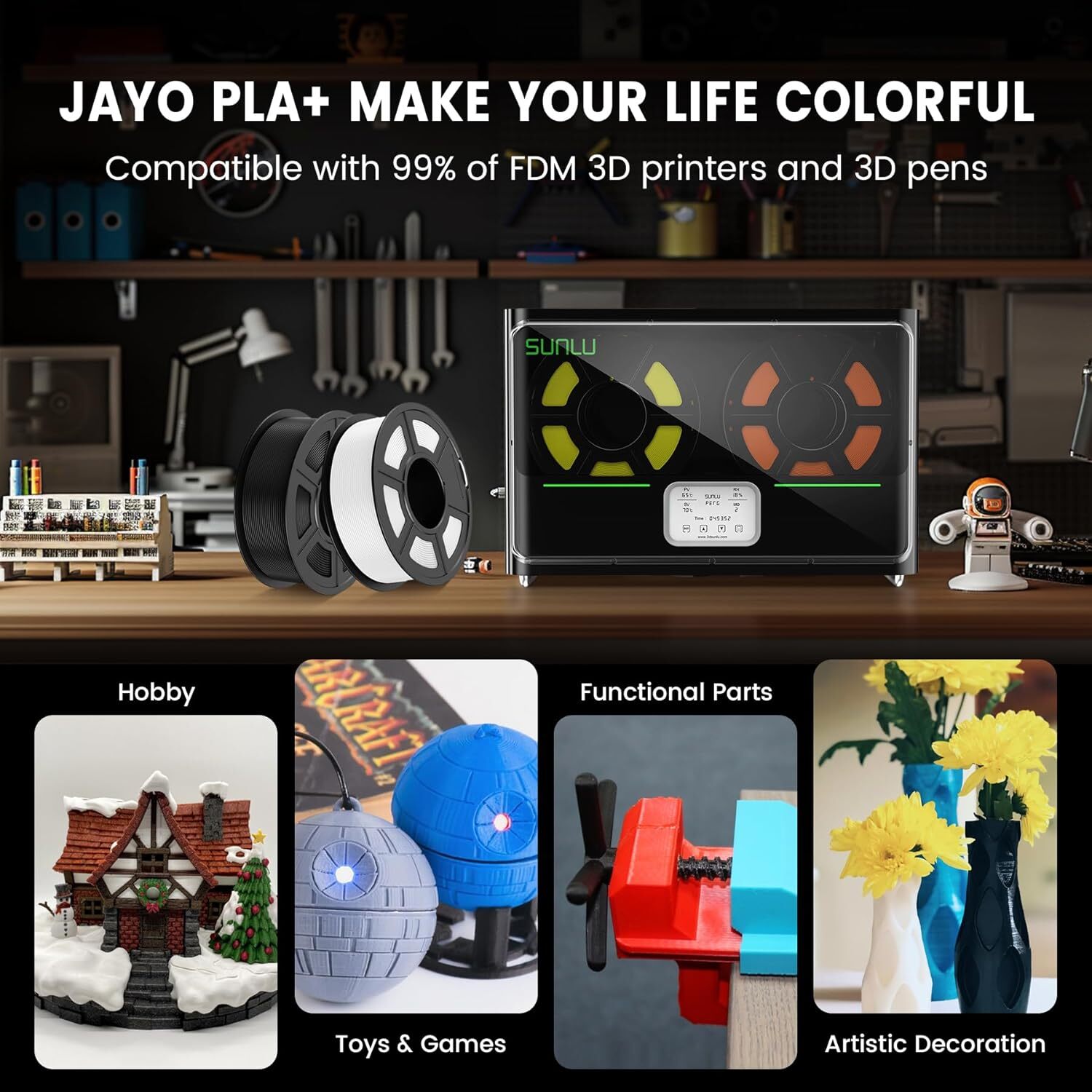 JAYO PLA Matte PETG PLA+ SILK ABS TPU 1.75mm Filament 1.1KG Spool Neatly Wound