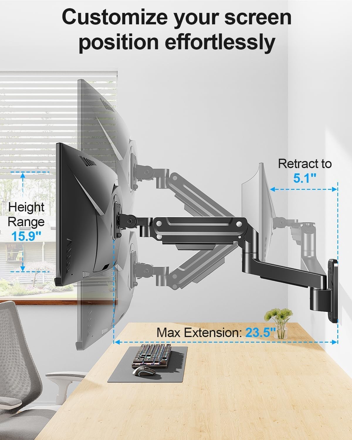 Monitor Wall Mount fits 22″-49″ Ultrawide Flat & Curved Screens