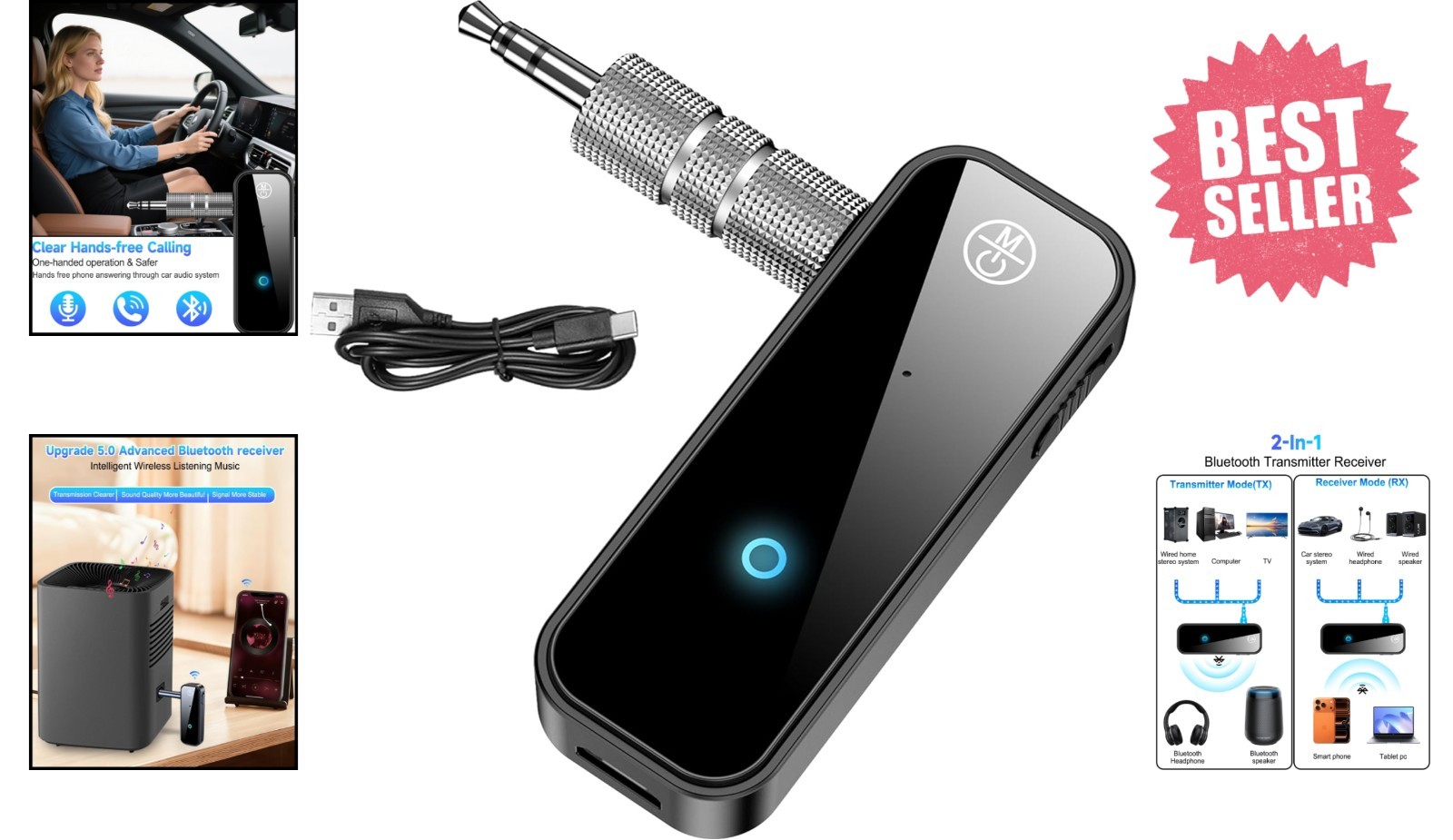 Bluetooth 5.4 Wireless Adapter: 2-in-1 Transmitter & Receiver for Audio Enjoy…