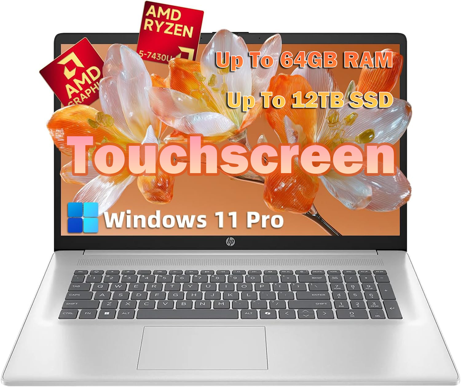 HP 17.3″ Touchscreen Laptop AMD Ryzen 5 7430U 64GB RAM 2TB SSD Win11 Pro