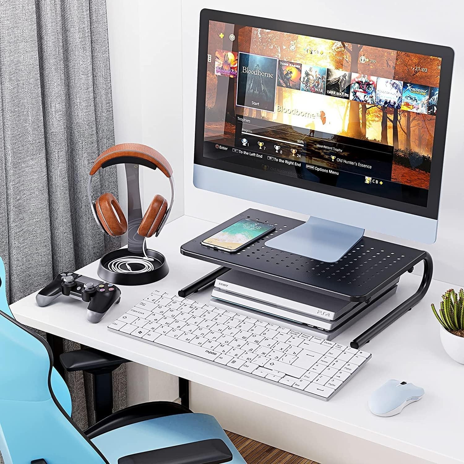 Black Steel Monitor Riser Stand for Desk, Laptop, Printer – 14.57×9.25in