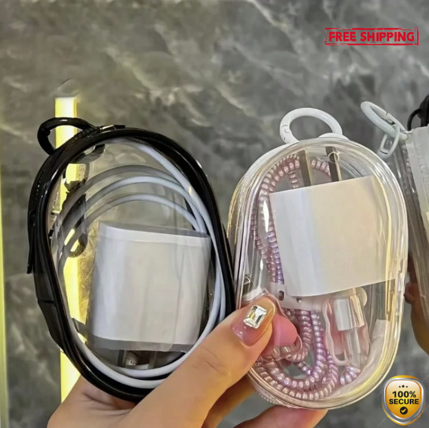 1pc 2‑Pack Mini Transparent Cable Storage Box – Travel Cord Organizer – NEW
