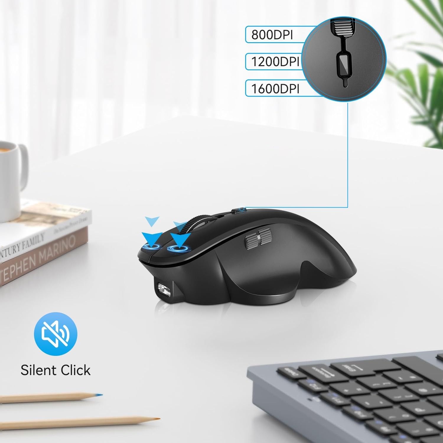 Mini Wireless Bluetooth Mouse for Travel Silent Rechargeable Computer Mouse f