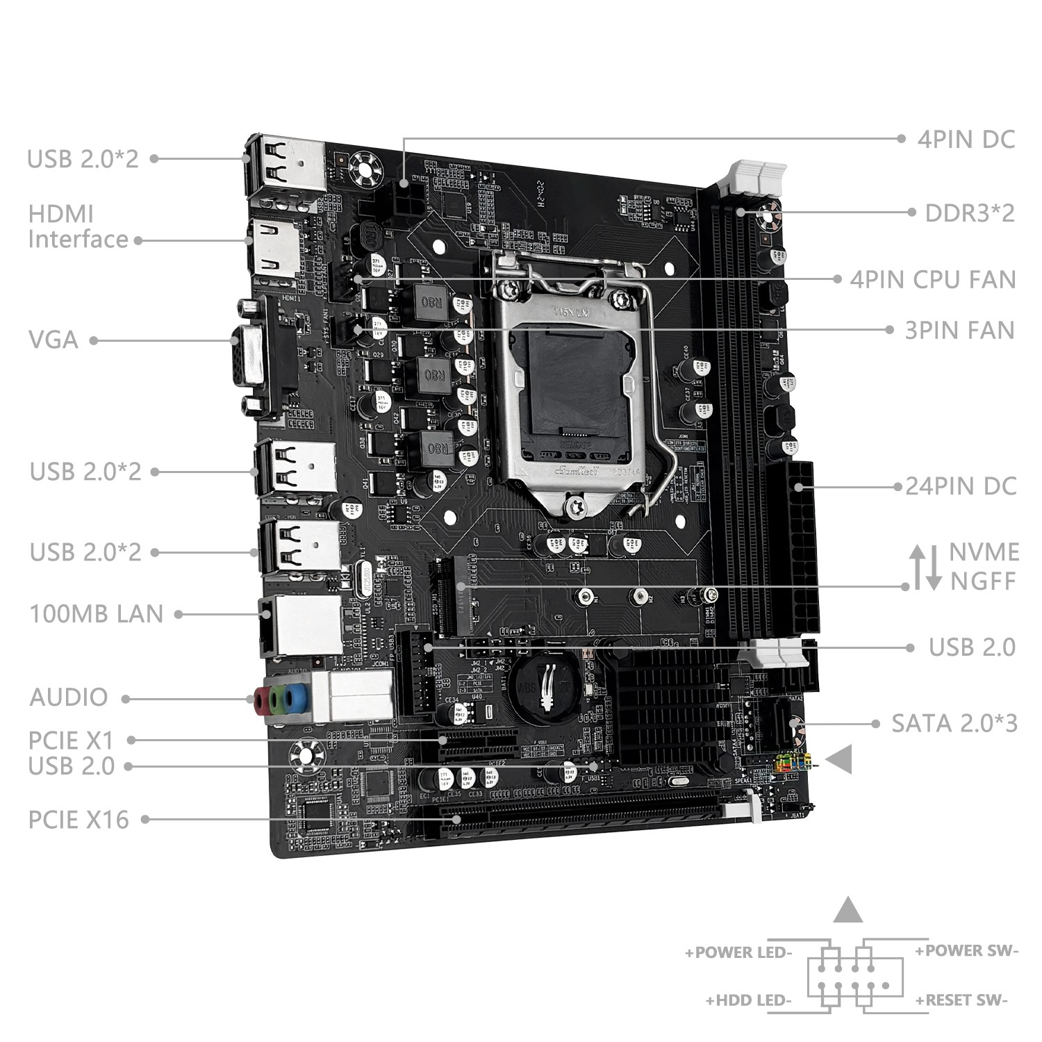 H61C Motherboard LGA 1155 2*DDR3 RAM w HDMI VGA for Intel i3 i5 i7 Core Pentium