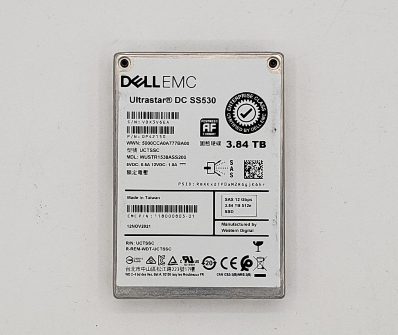 DELL EMC 3.84TB SAS 12Gb/s 512e 2.5” SSD (WUSTR1538ASS200)