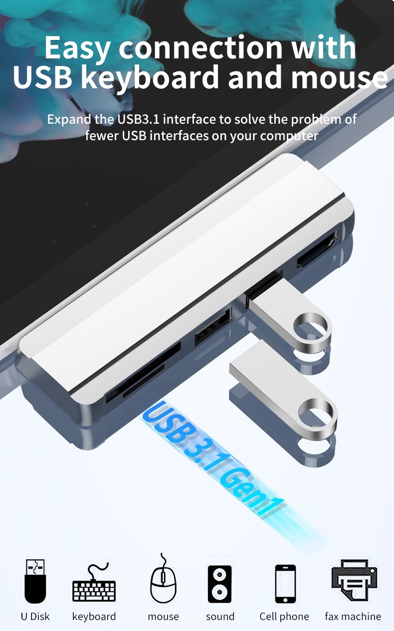 5V USB 3.0 Micro SD SDHC Hub DP To HDMI Converter Adapter For Surface Pro 4/5/6;