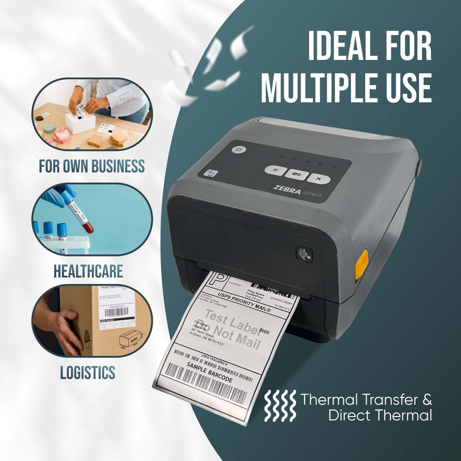 Zebra ZD420 (GK420D Replaces) Compact Thermal Barcode Label Printer USB BT WiFi