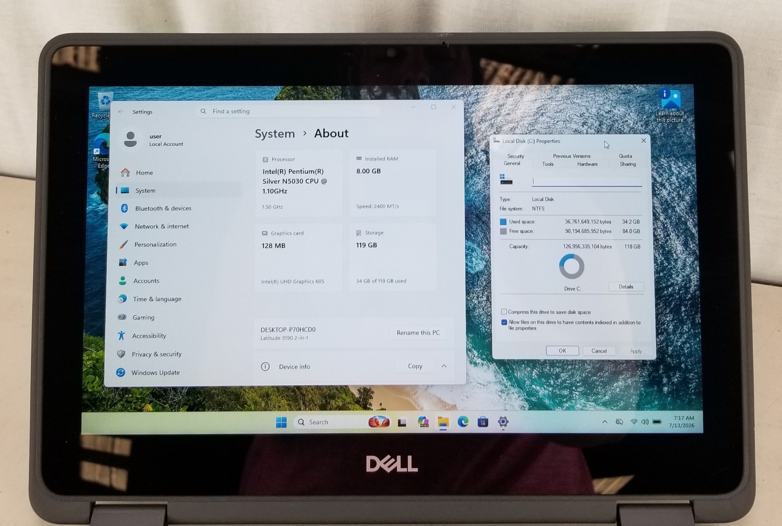 Dell Latitude 3190 2-n-1 Silver N5030 @ 1.10GHz 8GB 128GB SSD WIN 11 PRO EDUCATI