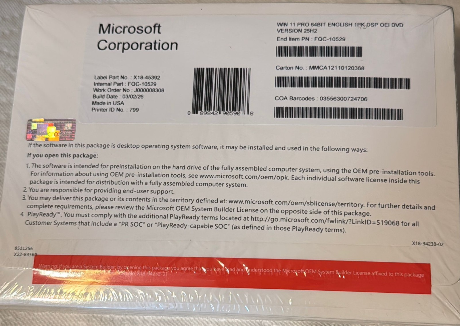 Windows 11 Pro 64 Bit DVD w Product Key Genuine Key Factory Sealed