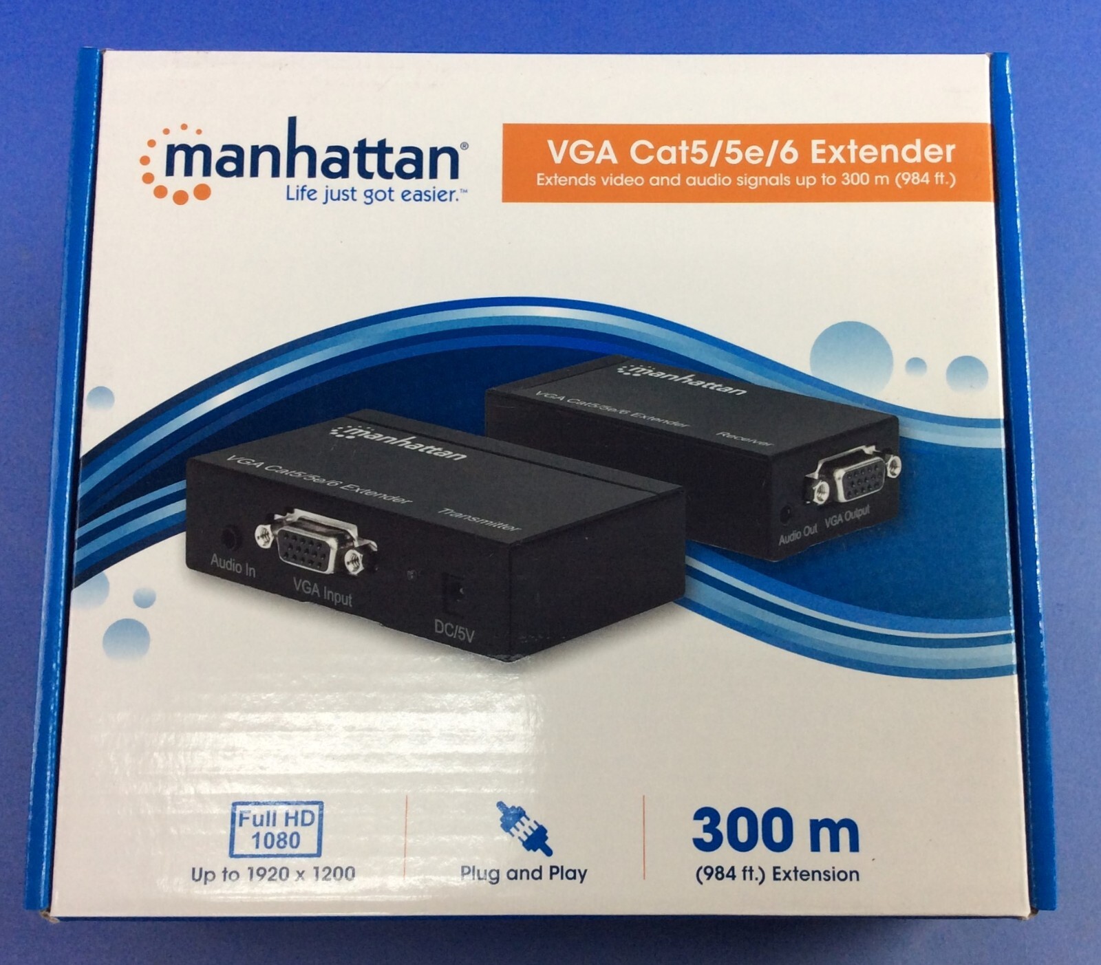 Manhattan – VGA Cat5/5e/6 Video & Audio Signal Extender 300m (984 ft) PN: 177344