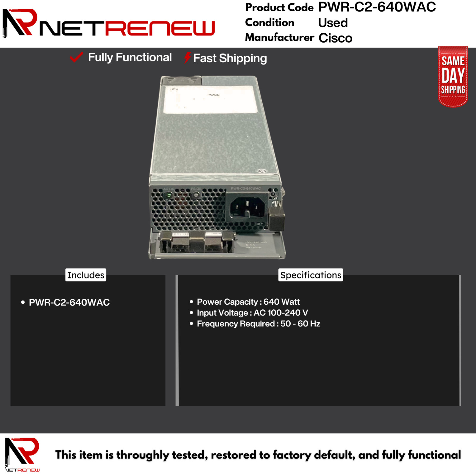 PWR-C2-640WAC Cisco AC Power Supply