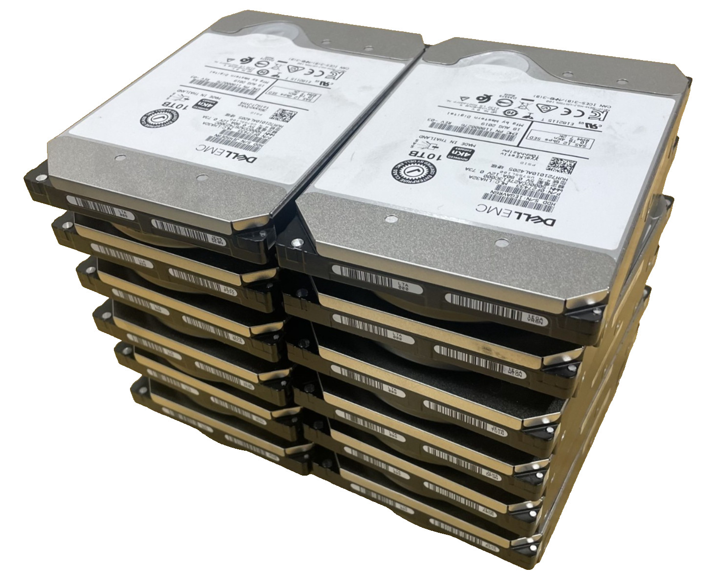 LOT OF 12 Dell EMC 10TB SAS 12Gb/s 7.2K 3.5″ H5H72101CLAR10T0 B 50K-70K
