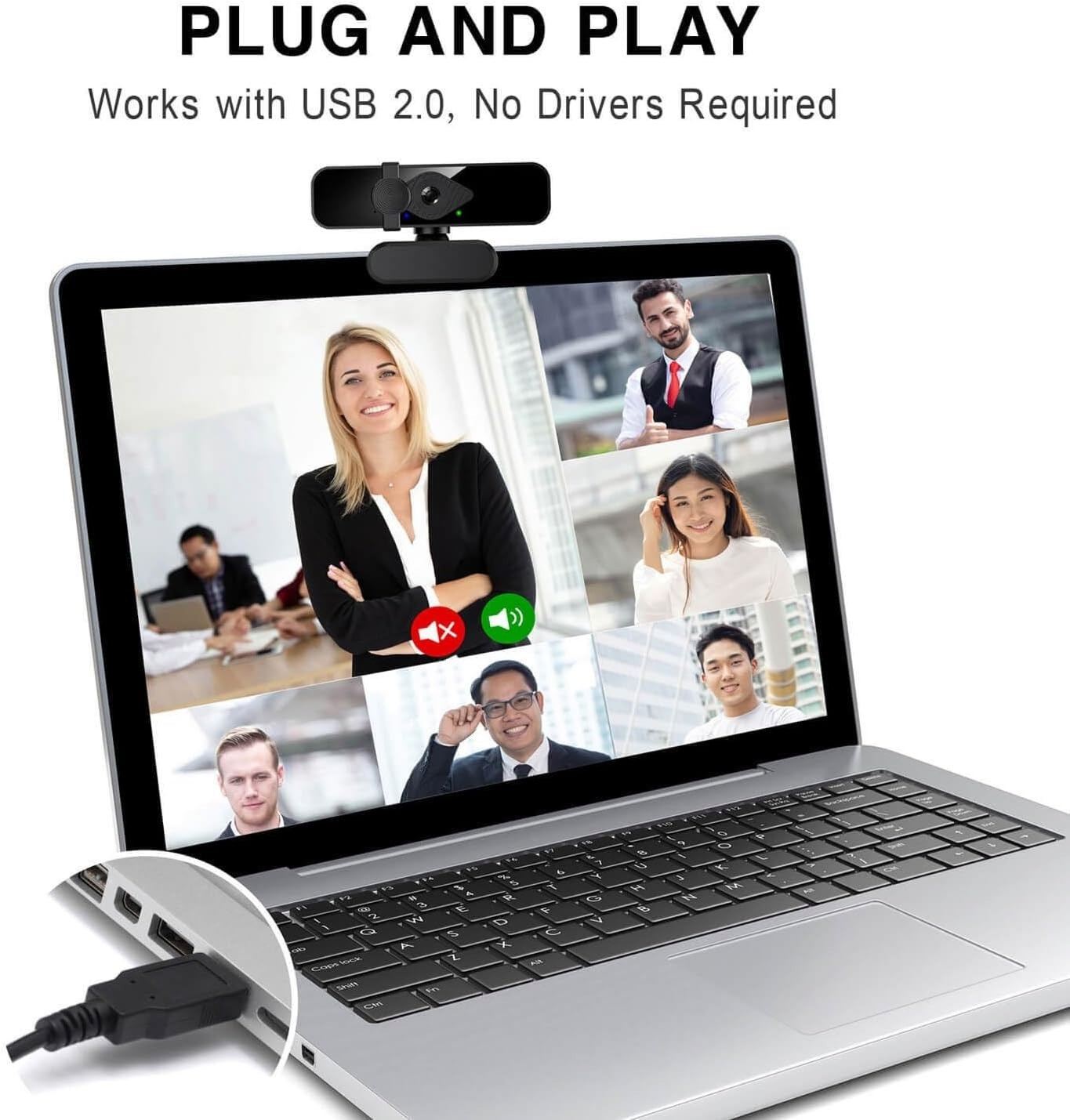 Plug-and-Play 2K Webcam, 85° View, Noise-Canceling Mic for Clear Video Calls