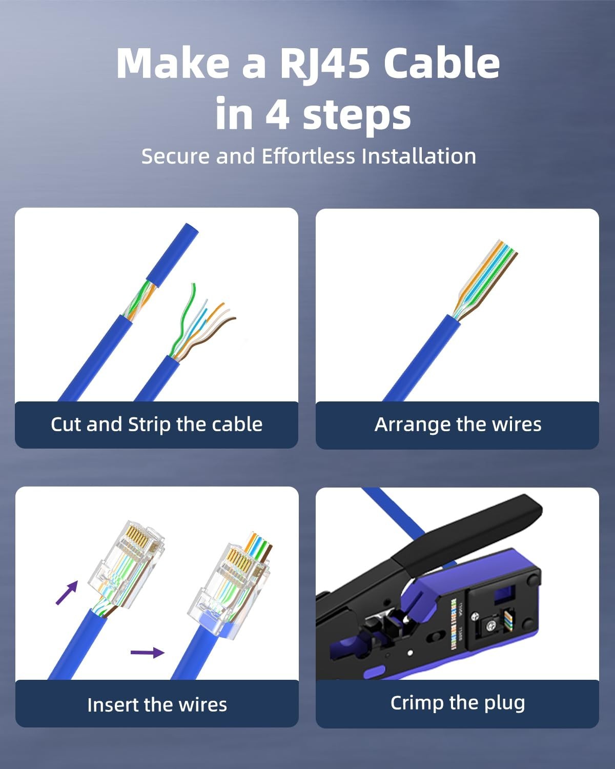 25 Cat6 RJ45 Pass-Through Connectors, Gold Plated, Up To 10 Gbps Transmission