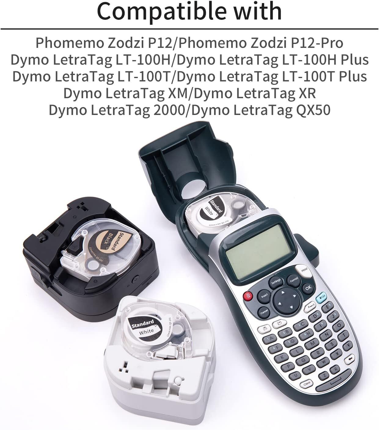 5-Pack White Label Maker Tape Replacement for Dymo Letratag 200B Lt-100h P12 Pro